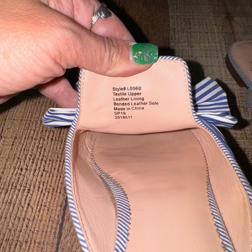J.Crew Pointed Toe Mixed Stripe Bow Slides Blue White Mules Flats Fabric 7.5 - Picture 8 of 12